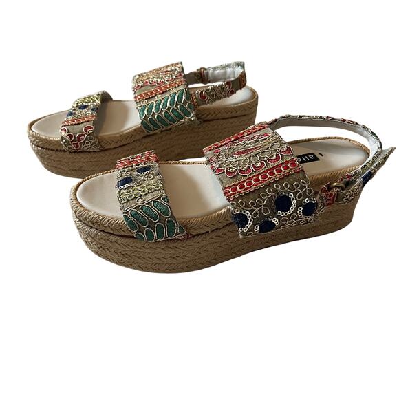 Alice + Olivia Anastasia Sequin Embroidered Jute Platform Sandals Size 35.5 - Picture 5 of 9